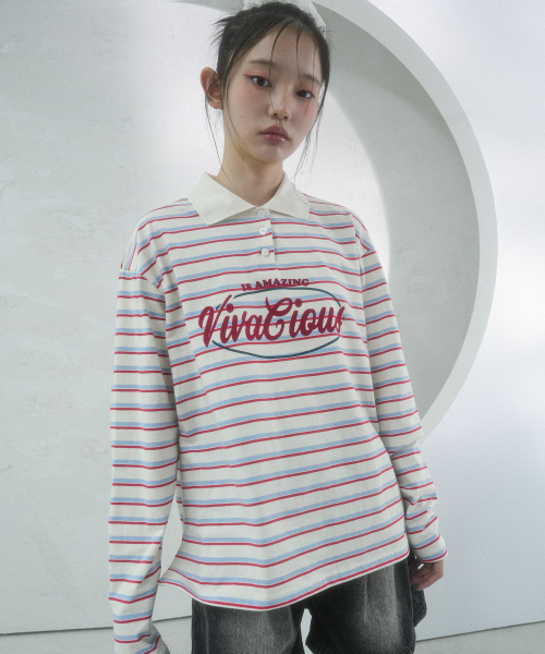 Vivacious（ビバシャス）の「Amazing Stripe Rugby Long Tee NAVY（Tシャツ/カットソー・レディース・ネイビー・SMALL/MEDIUM）」の3枚目の写真
