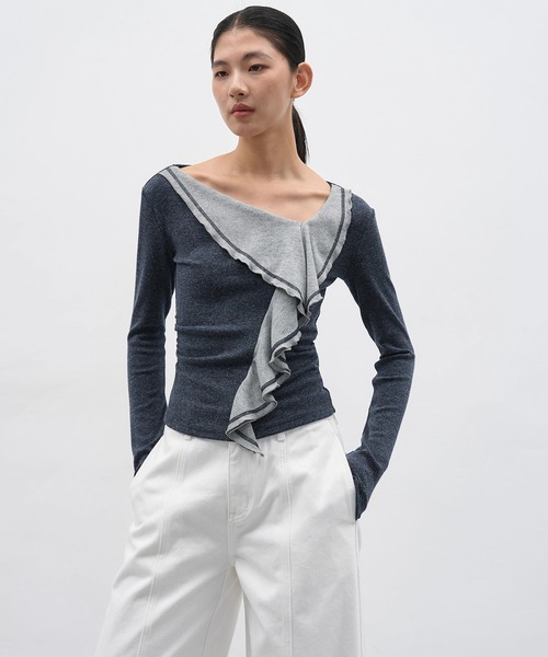 EIGHTHMONTH(エイスマンス)の「アシンメトリーラッフルトップス EM25a137【EIGHTHMONTH】(Tシャツ/カットソー・レディース・ブラウン/ネイビー・M/S)」の19枚目の写真