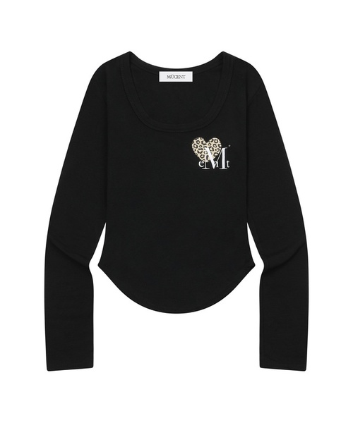 mucent ムセント シエラヒョピハートUネックローリング長袖Tシャツ