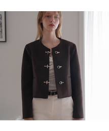 Buckle Pointed Tweed Jacket [Brown]