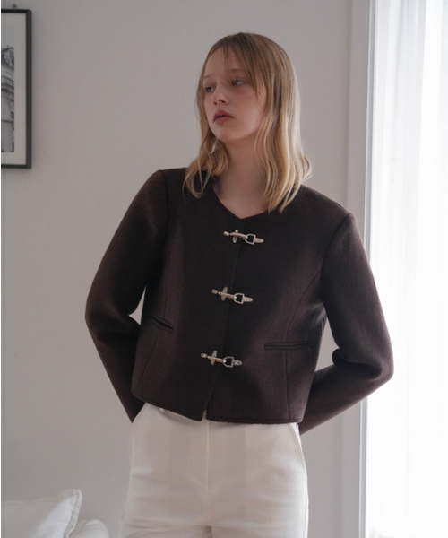 DEHEVE（デヘヴェ）の「Buckle Pointed Tweed Jacket [Brown]（その他アウター・レディース・ブラウン・FREE）」の9枚目の写真