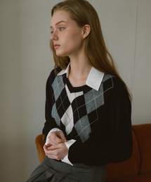 YUPPE（ヨッペ）の「アーガイルシャツニット_ネイビー（ニット/セーター）」