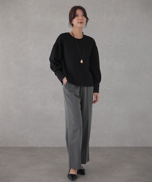 DAYRA(デイラ)の「ソリッドカラー ロング カフス 長袖 プルオーバー(Tシャツ/カットソー・レディース・ネイビー/ベージュ/ホワイト/ブラック/グレイッシュベージュ・FREE/S)」の6枚目の写真