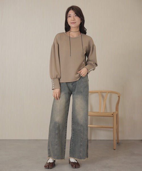 DAYRA(デイラ)の「ソリッドカラー ロング カフス 長袖 プルオーバー(Tシャツ/カットソー・レディース・ネイビー/ベージュ/ホワイト/ブラック/グレイッシュベージュ・FREE/S)」の14枚目の写真