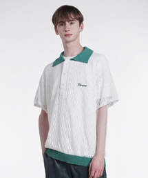 VERSE ONE（バースワン）の「LINEN PUNCHING RHOMBUS POLO KNIT SWEATER WHITE（ニット/セーター・メンズ）」