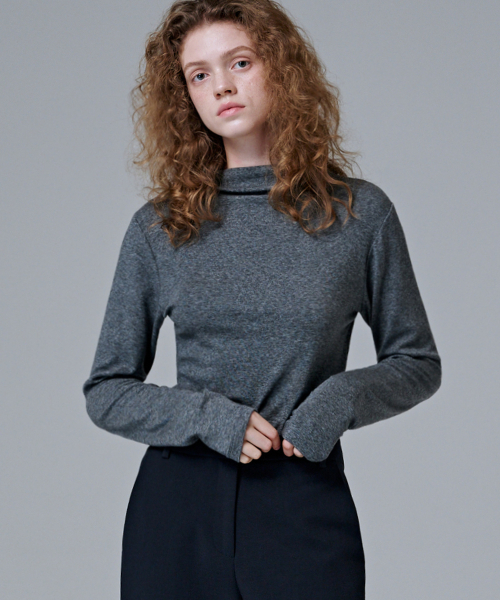MALOUPE（マロップ）の「5110 ウールブレンド ハーフネックTシャツ (ダークグレー)（Tシャツ/カットソー・レディース・チャコール・FREE）」の4枚目の写真