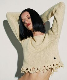 CURRENT（カレント）の「DAMAGE CROP KNIT TOP [CREAM]（ニット/セーター）」
