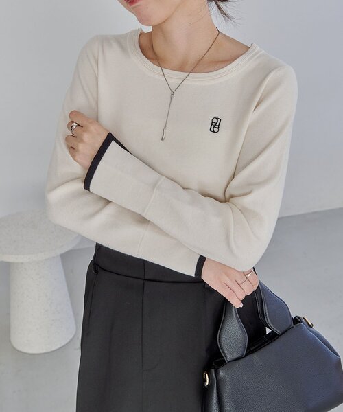 CAPRICIEUX LE'MAGE（カプリシューレマージュ）の「1ポイントバイカラーニット（ニット/セーター・レディース・ベージュ/オフホワイト/グレー・FREE）」の15枚目の写真