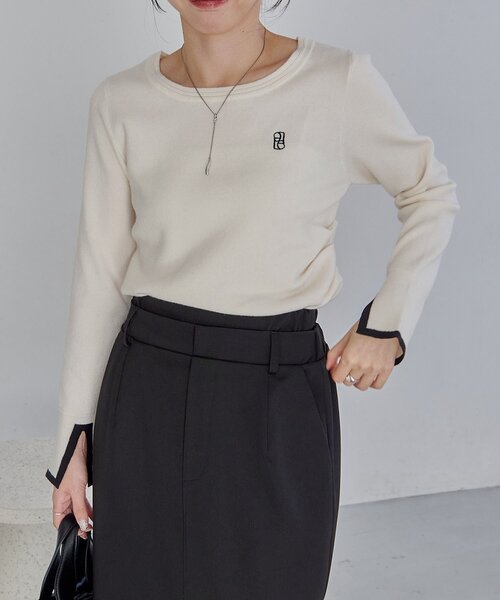 CAPRICIEUX LE'MAGE（カプリシューレマージュ）の「1ポイントバイカラーニット（ニット/セーター・レディース・ベージュ/オフホワイト/グレー・FREE）」の19枚目の写真