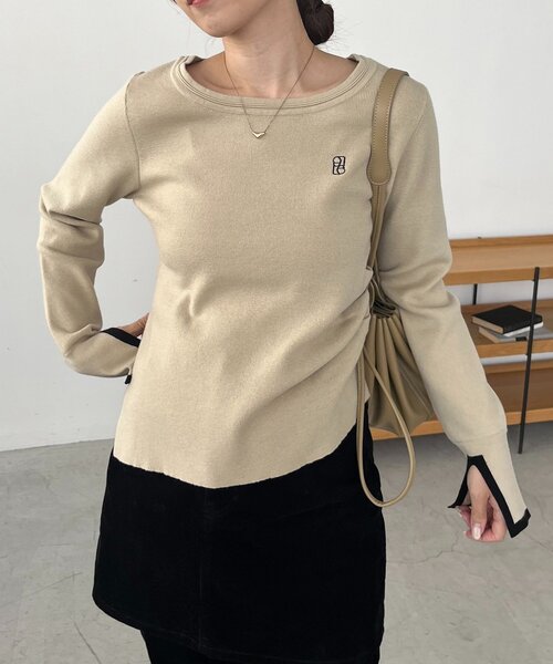 CAPRICIEUX LE'MAGE（カプリシューレマージュ）の「1ポイントバイカラーニット（ニット/セーター・レディース・ベージュ/オフホワイト/グレー・FREE）」の5枚目の写真