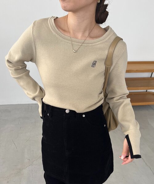 CAPRICIEUX LE'MAGE（カプリシューレマージュ）の「1ポイントバイカラーニット（ニット/セーター・レディース・ベージュ/オフホワイト/グレー・FREE）」の6枚目の写真