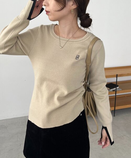 CAPRICIEUX LE'MAGE（カプリシューレマージュ）の「1ポイントバイカラーニット（ニット/セーター・レディース・ベージュ/オフホワイト/グレー・FREE）」の9枚目の写真