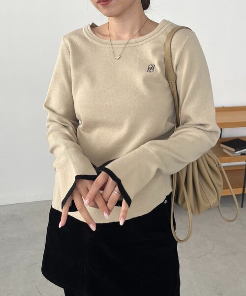 CAPRICIEUX LE'MAGE（カプリシューレマージュ）の「1ポイントバイカラーニット（ニット/セーター・レディース・ベージュ/オフホワイト/グレー・FREE）」の12枚目の写真