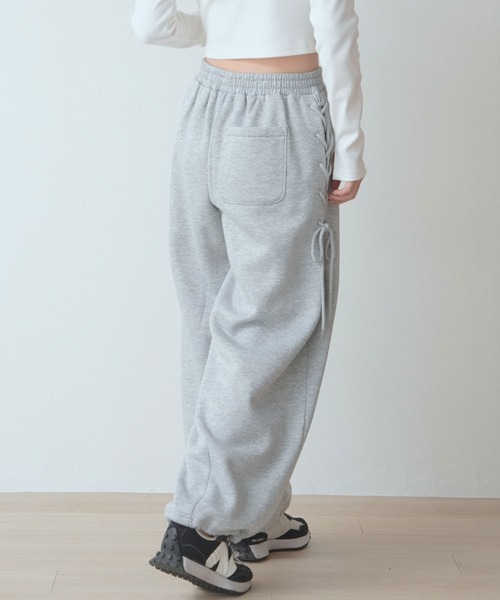 裏起毛 サイドレースアップ スェット ワイドレッグ（スウェットパンツ
