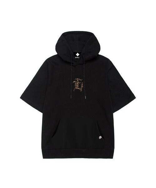 EIGHTVOLUME(エイトボリューム)の「EV E エンブレム レオパード オーバーサイズ 半袖 フードパーカー (ブラック)(パーカー・メンズ・その他・ONESIZE)」の1枚目の写真