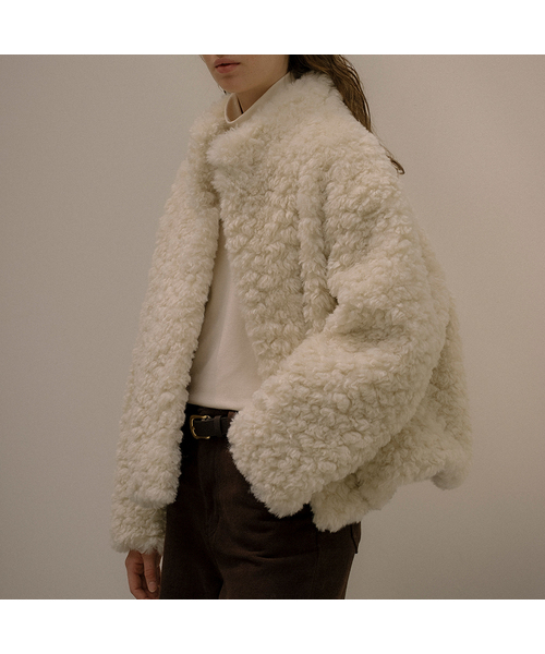 High-neck cropped faux fur jacket [KNFW05CT01]_[2color]