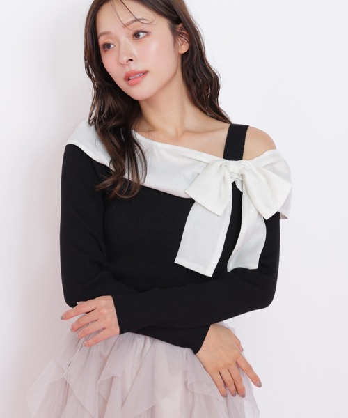 JILL by JILL STUART（ジルバイジルスチュアート）の「◇アシメリボンニット（ニット/セーター・レディース・ブルー/ブラック系その他/ホワイト・FREE）」の7枚目の写真