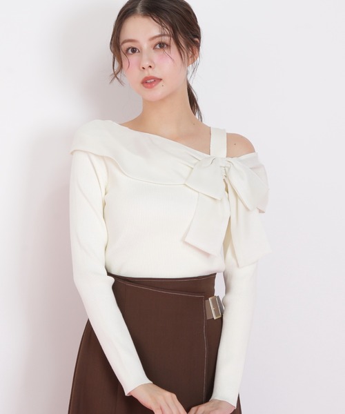 JILL by JILL STUART（ジルバイジルスチュアート）の「◇アシメリボンニット（ニット/セーター・レディース・ブルー/ブラック系その他/ホワイト・FREE）」の13枚目の写真