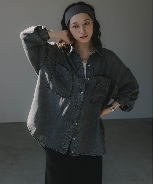 210nouve（トゥージュヌーブ）の「テンセル デニム オーバーサイズ シャツ（シャツ/ブラウス・レディース・ブルー/ブラック・FREE）」の7枚目の写真