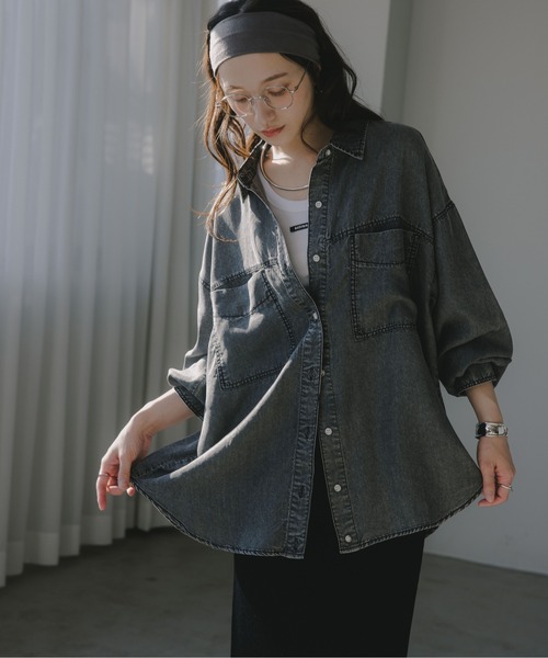 210nouve（トゥージュヌーブ）の「テンセル デニム オーバーサイズ シャツ（シャツ/ブラウス・レディース・ブルー/ブラック・FREE）」の9枚目の写真