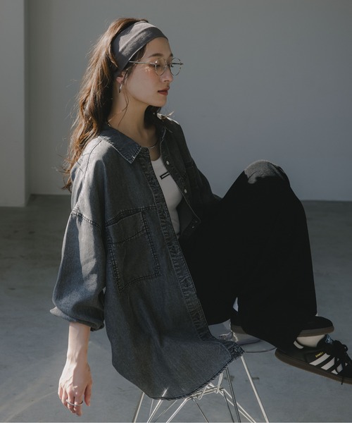 210nouve（トゥージュヌーブ）の「テンセル デニム オーバーサイズ シャツ（シャツ/ブラウス・レディース・ブルー/ブラック・FREE）」の8枚目の写真