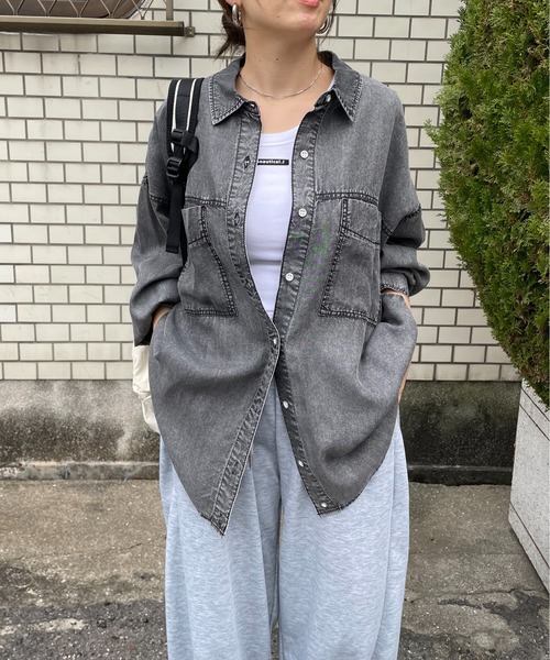 210nouve（トゥージュヌーブ）の「テンセル デニム オーバーサイズ シャツ（シャツ/ブラウス・レディース・ブラック/ブルー・FREE）」の9枚目の写真
