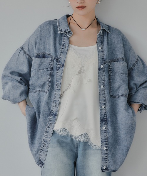 210nouve(トゥージュヌーブ)の「テンセル デニム オーバーサイズ シャツ(シャツ/ブラウス・レディース・ブラック/ブルー・FREE)」の14枚目の写真