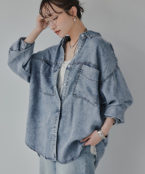 210nouve(トゥージュヌーブ)の「テンセル デニム オーバーサイズ シャツ(シャツ/ブラウス・レディース・ブラック/ブルー・FREE)」の13枚目の写真