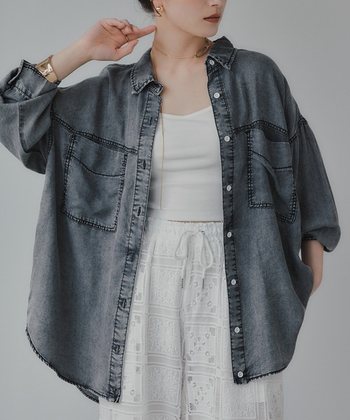 210nouve(トゥージュヌーブ)の「テンセル デニム オーバーサイズ シャツ(シャツ/ブラウス・レディース・ブラック/ブルー・FREE)」の16枚目の写真
