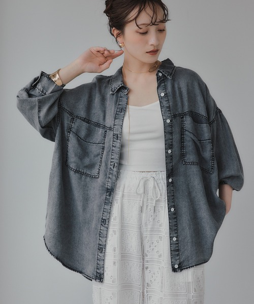 210nouve(トゥージュヌーブ)の「テンセル デニム オーバーサイズ シャツ(シャツ/ブラウス・レディース・ブラック/ブルー・FREE)」の19枚目の写真