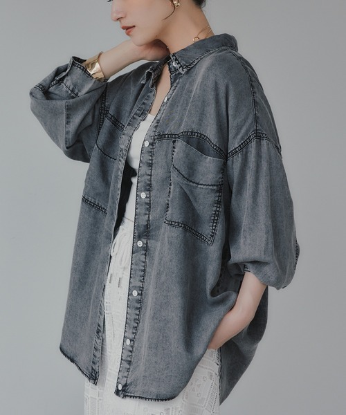 210nouve(トゥージュヌーブ)の「テンセル デニム オーバーサイズ シャツ(シャツ/ブラウス・レディース・ブラック/ブルー・FREE)」の22枚目の写真