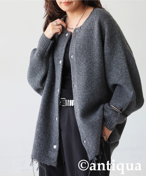 antiqua(アンティカ)の「ダメージデザイン カーディガン(ニット/セーター・レディース・チャコールグレー/ネイビー系/ブラック・ONESIZE)」の17枚目の写真