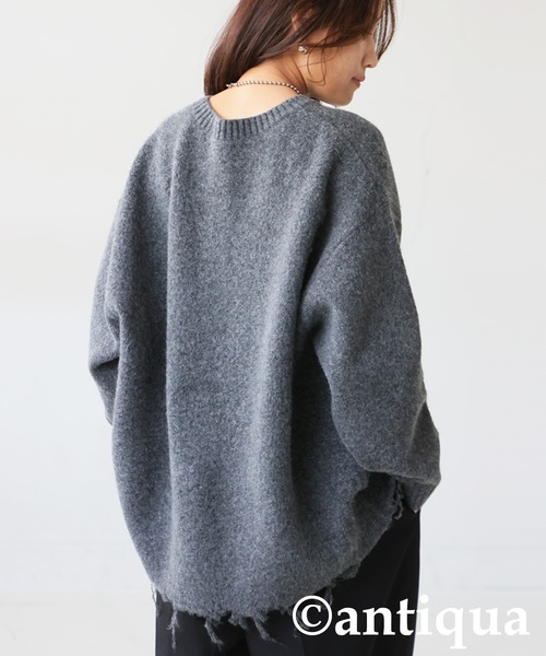 antiqua(アンティカ)の「ダメージデザイン カーディガン(ニット/セーター・レディース・チャコールグレー/ネイビー系/ブラック・ONESIZE)」の18枚目の写真