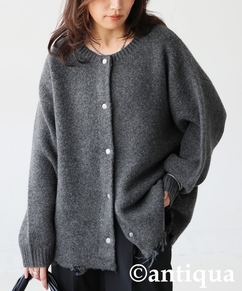 antiqua(アンティカ)の「ダメージデザイン カーディガン(ニット/セーター・レディース・チャコールグレー/ネイビー系/ブラック・ONESIZE)」の20枚目の写真