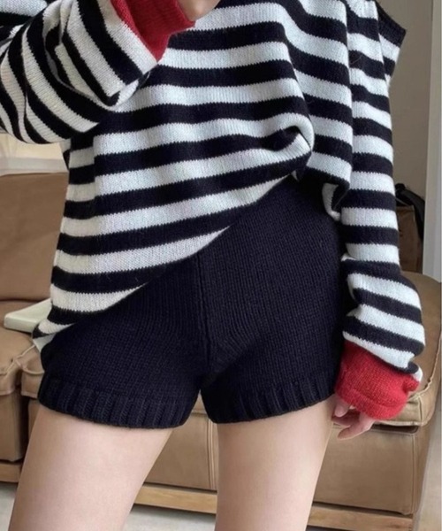 WEGO(ウィゴー)の「WEGO/ハイゲージニットショートパンツ(その他パンツ・レディース・ブラック/グレー/ダークグレー/ブラウン・FREE)」の2枚目の写真