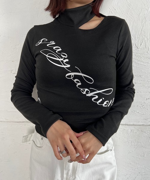 ROGER AND RAW(ロジャーアンドロウ)の「チョーカーネックロゴプリントトップス(Tシャツ/カットソー・レディース・グレー/ブラック/ホワイト・FREE)」の14枚目の写真