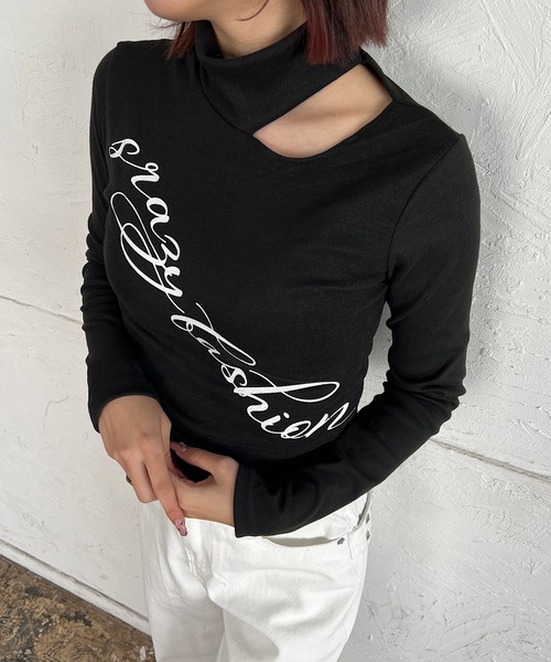ROGER AND RAW(ロジャーアンドロウ)の「チョーカーネックロゴプリントトップス(Tシャツ/カットソー・レディース・グレー/ブラック/ホワイト・FREE)」の15枚目の写真