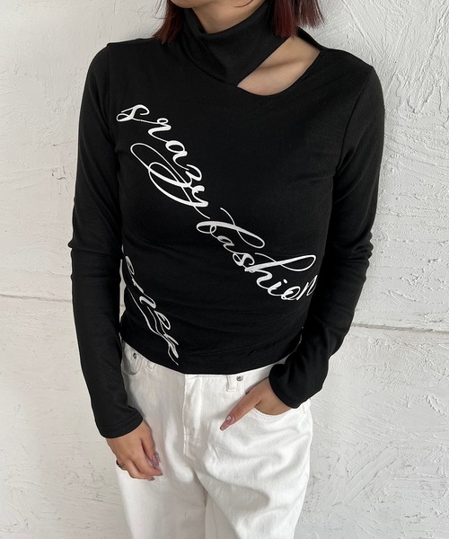 ROGER AND RAW(ロジャーアンドロウ)の「チョーカーネックロゴプリントトップス(Tシャツ/カットソー・レディース・グレー/ブラック/ホワイト・FREE)」の16枚目の写真