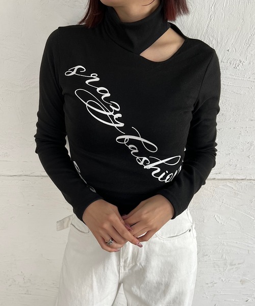 ROGER AND RAW(ロジャーアンドロウ)の「チョーカーネックロゴプリントトップス(Tシャツ/カットソー・レディース・グレー/ブラック/ホワイト・FREE)」の18枚目の写真