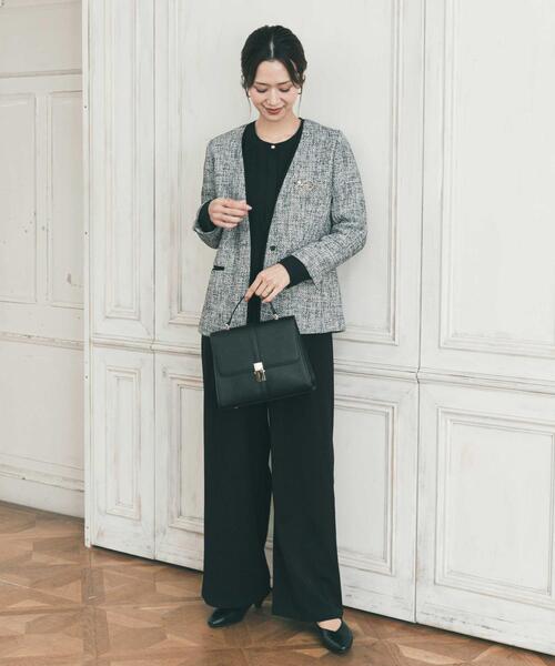 URBAN RESEARCH DOORS(アーバンリサーチドアーズ)の「ツィードVネックロングジャケット(スーツジャケット・レディース・ネイビー/ブラック系その他・FREE)」の9枚目の写真