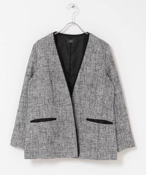 URBAN RESEARCH DOORS(アーバンリサーチドアーズ)の「ツィードVネックロングジャケット(スーツジャケット・レディース・ネイビー/ブラック系その他・FREE)」の10枚目の写真