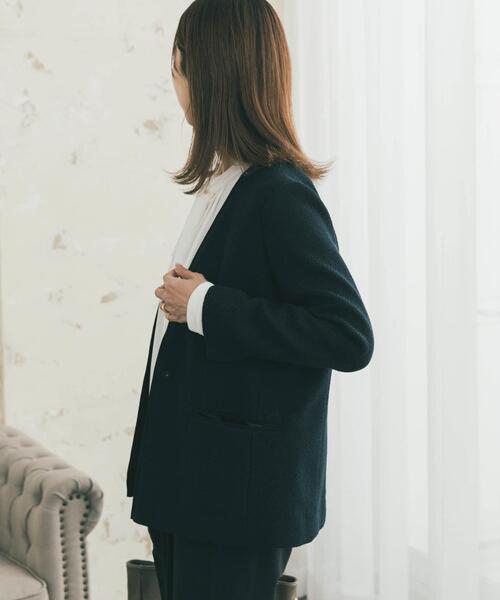 URBAN RESEARCH DOORS(アーバンリサーチドアーズ)の「ツィードVネックロングジャケット(スーツジャケット・レディース・ネイビー/ブラック系その他・FREE)」の14枚目の写真