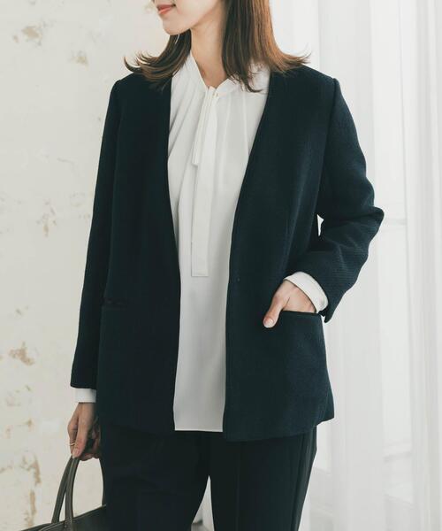 URBAN RESEARCH DOORS(アーバンリサーチドアーズ)の「ツィードVネックロングジャケット(スーツジャケット・レディース・ネイビー/ブラック系その他・FREE)」の16枚目の写真
