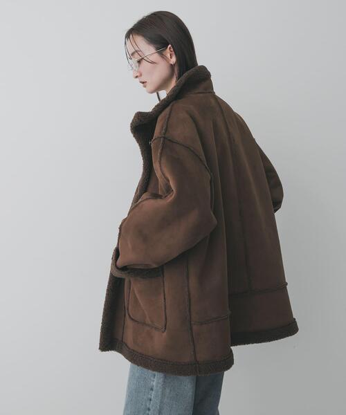 SENSE OF PLACE by URBAN RESEARCH（センスオブプレイスバイアーバンリサーチ）の「フェイクムートンスタンドジャケット（ムートンコート・レディース・ブラウン/アイボリー/チャコールグレー・ONE）」の6枚目の写真