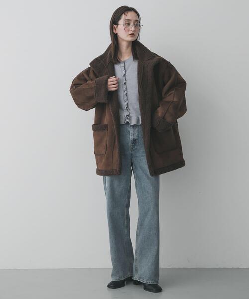 SENSE OF PLACE by URBAN RESEARCH（センスオブプレイスバイアーバンリサーチ）の「フェイクムートンスタンドジャケット（ムートンコート・レディース・ブラウン/アイボリー/チャコールグレー・ONE）」の7枚目の写真