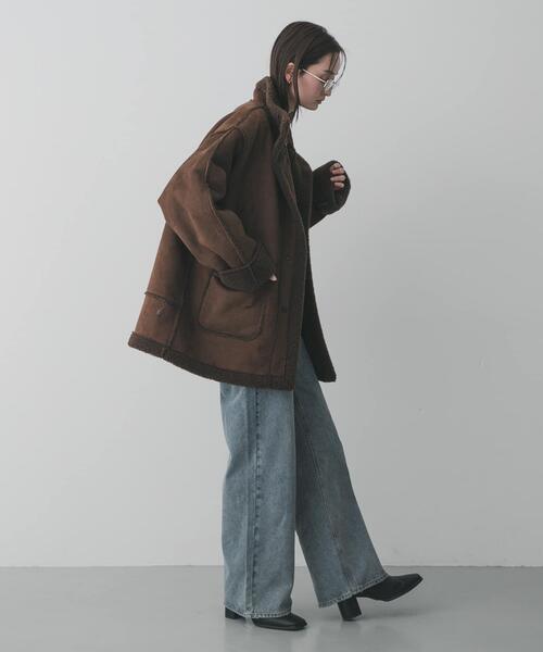 SENSE OF PLACE by URBAN RESEARCH（センスオブプレイスバイアーバンリサーチ）の「フェイクムートンスタンドジャケット（ムートンコート・レディース・ブラウン/アイボリー/チャコールグレー・ONE）」の8枚目の写真