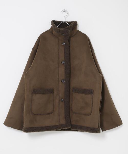 SENSE OF PLACE by URBAN RESEARCH（センスオブプレイスバイアーバンリサーチ）の「フェイクムートンスタンドジャケット（ムートンコート・レディース・ブラウン/アイボリー/チャコールグレー・ONE）」の9枚目の写真