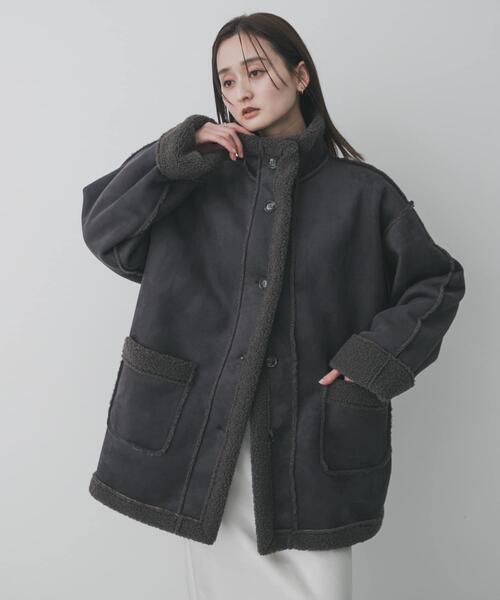 SENSE OF PLACE by URBAN RESEARCH（センスオブプレイスバイアーバンリサーチ）の「フェイクムートンスタンドジャケット（ムートンコート・レディース・ブラウン/アイボリー/チャコールグレー・ONE）」の11枚目の写真