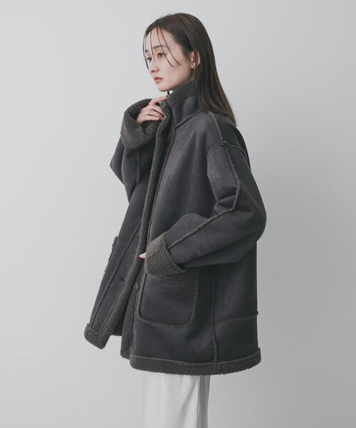 SENSE OF PLACE by URBAN RESEARCH（センスオブプレイスバイアーバンリサーチ）の「フェイクムートンスタンドジャケット（ムートンコート・レディース・ブラウン/アイボリー/チャコールグレー・ONE）」の12枚目の写真