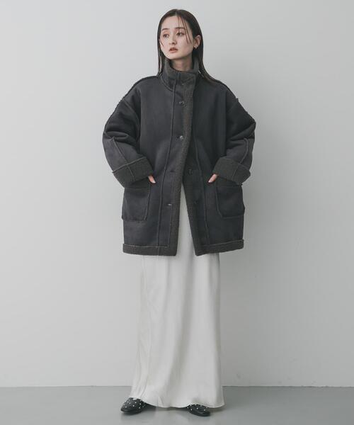 SENSE OF PLACE by URBAN RESEARCH（センスオブプレイスバイアーバンリサーチ）の「フェイクムートンスタンドジャケット（ムートンコート・レディース・ブラウン/アイボリー/チャコールグレー・ONE）」の13枚目の写真